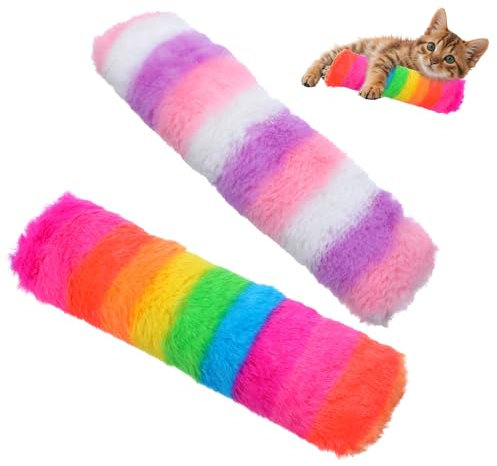 Classicseali 2 Stück Katzen Baldriankissen,Katzenspielzeug Baldrian,Weich und Flauschig Katzenminze Kissen,Plüschkissen Cat Toys,Baumwolle Regenbogenfarben Katzenkissen Minze