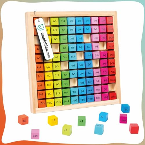 Ludo Lab® Multiplikationsbrett 1x1 Lernen Rechenbrett aus Holz; Montessori Brettspiel für Kinder; EinMalEins Lernspielzeug für Mathematik, Multiplikation & Arithmetik; Aufgabe & Lösung