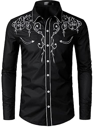 Camisa occidental para hombre, con bordado, chalecos de vaquero, disfraz de carnaval, fiesta temática, camisa de ocio, camisa de manga larga, algodón, clásica, corte regular, camisas country hippie