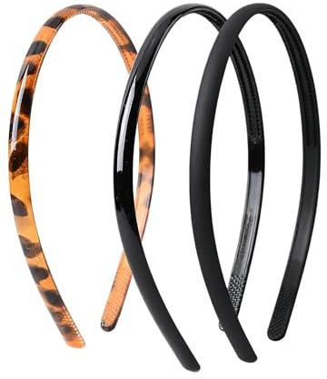 3 Pcs Acrylic Headbands with Teeth - Fashion Skinny Hair Bands for Women (Leopard Print, Black, Matte Black)