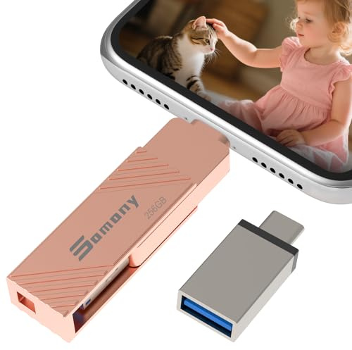 Cle USB 256 go, Transfert Grande Vitesse 3.0, Clé USB 4 en 1, Stockage Photos, Vidéos, Fichiers pour iOS, Android, Pad, Type C, Mac et PC (Rose)