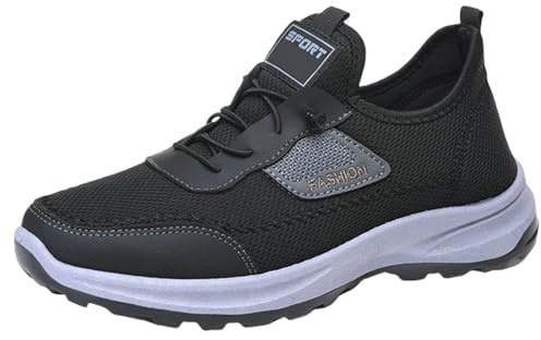 Herrskor lätta löparskor andningsbara promenader sportskor ortopedisk arbetssko bekväma vardagliga sneakers snörning nät sommar skor tjock botten träningsskor för utomhus gym löpning, Svart, 40 EU