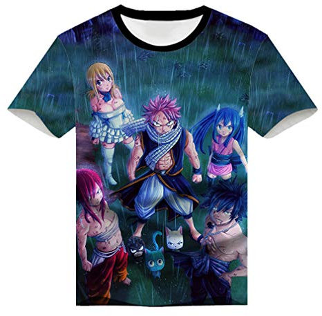 WANHONGYUE Fairy Tail Anime T-Shirt Cosplay Kostüm 3D Druck Sommer Kurzarm Tee Tops 1 XXXL