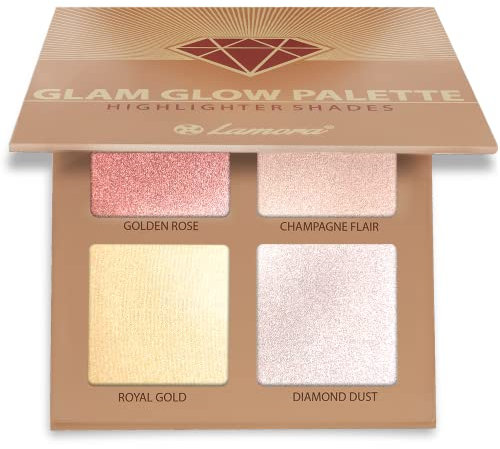 Palette Highlighter Maquillage Illuminateur Poudre Bronzer Kit - Avec Miroir Pour Peau Claire à Moyennement Foncée - 4 Couleurs Chatoyantes Hautement Pigmentées - Vegan, Hypoallergénique