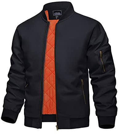 KEFITEVD - Giacca da uomo con cerniera continua, bomber antivento casual, invernale, calda, imbottita, Nero , S