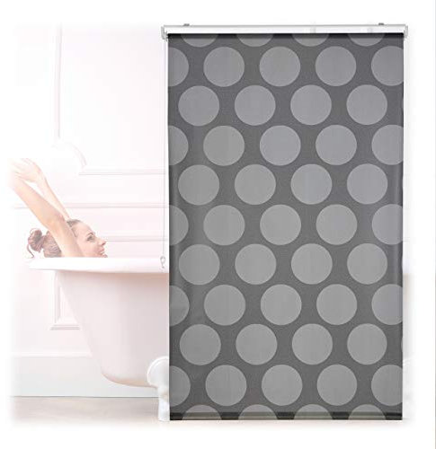 Relaxdays Shower Roller Blind, Geometric Pattern, Flexible Mounting, Dotted Curtain for Bath and Window, 100x240cm, Grey