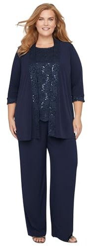 Catherines Women's Plus Size 3-Piece Lace Gala Pant Suit - 22 W, Mariner Navy