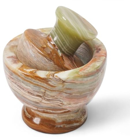 Marblous Krafts Set di mortaio e pestello in marmo, 11,4 cm, bianco, per erbe e spezie, accessori da cucina, macina spezie manuale, pestello e ciotola per mortaio