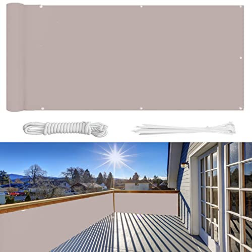 Ariyalk Balkonginsynsskydd 55 × 2 000 cm utan borrning, 100 % skydd av privatlivet, ogenomskinligt balkongspänning, vindskydd, UV-skydd, trädgårdsstaket, pool, skyddsräcke, med öljetter buntband och