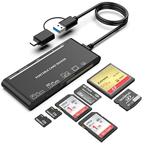 Rocketek USB C USB3.0 Multi Card Reader, SD/TF/CF/Micro SD/XD/MS 7 in 1 Memory Reader/Adapter/Hub SD SDXC SDHC CF CFI TF Micro MS MMC UHS-I Cards, Windows/Mac/Linux/Android