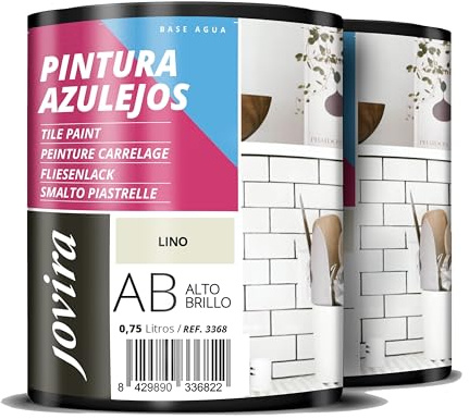 JOVIRA PINTURAS Pintura para Azulejos, Alto Brillo al Agua. Da una imagen nueva a tu cocina y baño. (2x750 Mililitros, Lino) B-6-2