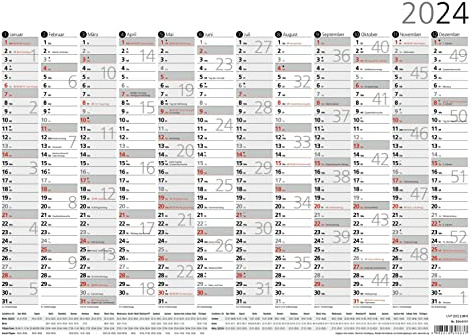 Plakatkalender 12 Monate 2024 - 29,7x21 cm - gerollt - mit Arbeitstage- und Wochenzählung - Posterkalender - Jahresplaner - 934-6111