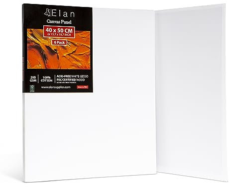 Elan Malkarton 40x50 6er Set, 100% Baumwolle Leinwand Dünn 3mm, Malpappe 40x50, Leinwand zum Bemalen 40x50, Leinwände für Acrylfarben