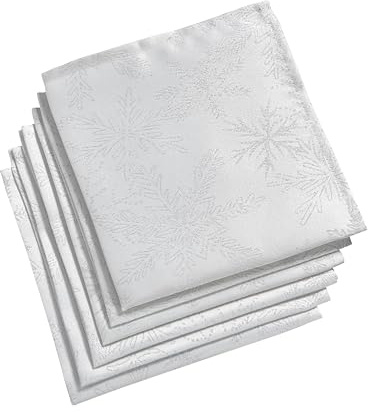 Celebright Christmas Pack of 6 Napkins - Square 17 x 17 Inches (43 x 43 cm) - Ideal Xmas Dinner Table Decorative Settings - Metallic Blizzard Snowflake Embossed Design - White & Metallic Silver
