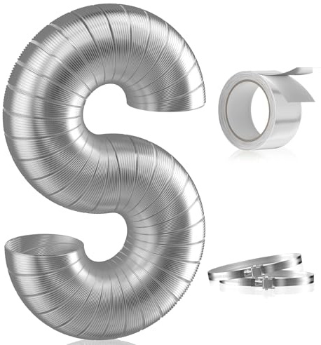 Hon&Guan 4-inch Semi Rigid Dryer Vent Hose, 8 Feet Flexible Aluminum Duct with 2 Clamps, and Aluminum Foil Tape