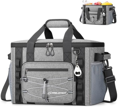 Maelstrom Soft Sided Cooler Bag, 30/40 Can Collapsible Insulated Ice Chest, Large Leakproof Portable Storage for Camping, Travel, Kayaking & Beach (2.Gray, 30 Can)