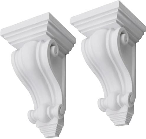 LC LICTOP PU Corbel, Carving Pattern Fireplace Decoration Shelf Brackets, Classical Wall Mounted Countertop Corbels, Vintage European Style Farmhouse Shelf Support, L4 x W4 x H7.16 Inch, 2pcs White