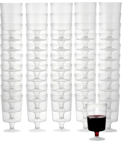 MATANA 100 Clear Hard Plastic Wine Glasses (160ml) - One Piece - Sturdy & Reusable Wine Cups for Cocktails, Dessert - Ideal for Birthdays, Weddings, Christmas, BBQ, Picnic, Parties