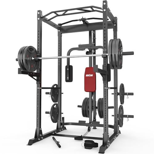 BEKING Power Cage, 2000LBS Power Rack with LAT Pulldown, 2.36 ×2.36 Multi-Functional Squat Rack, Squat Cage with Pulley System and More Training Attachments for Home Gym