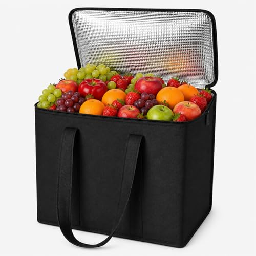 30L Large Cooler Bag Insulated Cool Bag for Food Delivery Foldable Thermal Cool Box Leakproof Picnic Bag for Camping Shopping BBQ Beach Travel Heavy Duty Grocery Bags (Black, 30 Litre)