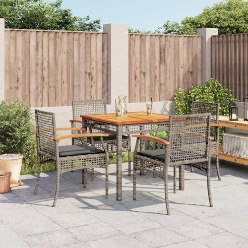 Gecheer 5-TLG. Polyrattan Sitzgruppe Gartenmöbel Set Garten Essgruppe 4 Personen Gartenlounge Set Balkonmöbel Loungemöbel Gartentisch mit Stühlen Gartengarnitur Sitzgarnitur mit Kissen Grau