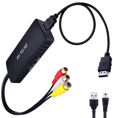 Beigemo RCA auf HDMI Adapter mit USB-C Kabel - Unterstützt 1080P 60Hz, Cinch auf HDMI Adapter für Wii/PS2/PS3/PC/Xbox/SNES/N64/STB/VHS/VCR/DVD/Kamera