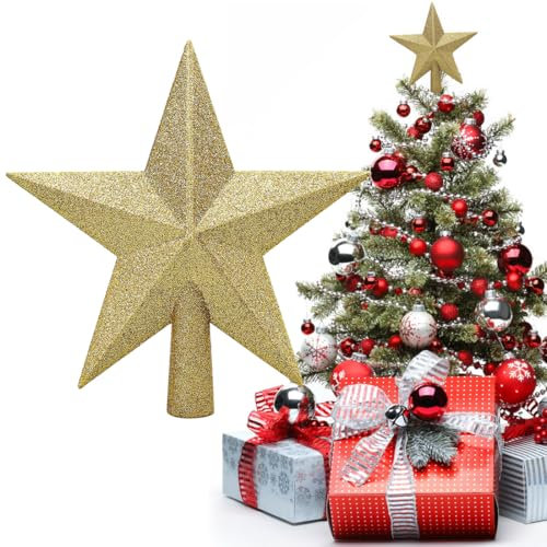 Punta per albero di Natale, stella, decorazione per albero di Natale (20 cm) (oro)