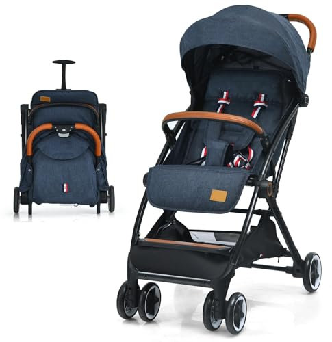 COSTWAY Kinderwagen faltbar, Kinderbuggy mit verstellbare Rückenlehne & Verdeck, Reisebuggy mit Liegefunktion, 5-Punkt-Sicherheitsgurt für Baby bis 3 Jahren, 15 kg Belastbar (Blau)