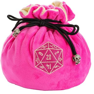 cusdie High-Capacity Velvet Dice Bags with Pockets Storage Bag Capacity 200+ Dice Holder for DND RPG Game Dices Collection(Pink)