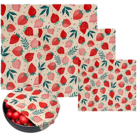 GmeDhc 3 Pièces Wax Wraps Rouleau de Papier Alimentaire réutilisable en cire dabeille, Sans Plastique, Respectueux de lenvironnement pour Sandwichs, Fruits, légumes, Pain, Le Fromage (S/M/L)