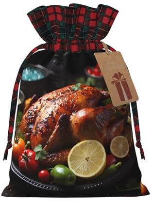 Bolsa de regalo de Papá Noel con diseño de pavo asado, ideal para envolver regalos y celebraciones festivas