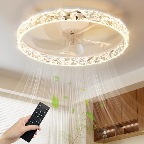 NIORSUN 40CM LED Ceiling Fan with Lights and APP Remote, 3000K/4500K/6000K Stepless Dimmable Low Profile Ceiling Fan, Flush Mount Ceiling Fans,6 Speeds Ceiling Fan Light for Bedroom Living Room（White）