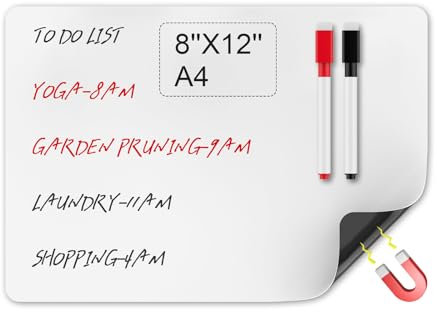 MOXYOY A4 Magnetic Whiteboard for Fridge, 21x30cm Dry Erase Whiteboard Sheet with 4 Marker Pen,Magnet Board for Family Weekly Meal Planner, Notes or Reminders,Office Notice Board