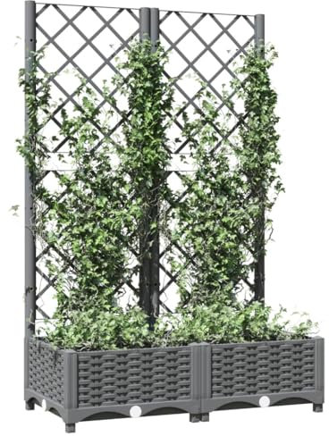 Vaso da fiori grigio chiaro con traliccio da giardino a graticcio, 80 x 40 x 121,5 cm, materiale resistente in polipropilene, perfetto per uso esterno e interno, ideale per piante rampicanti