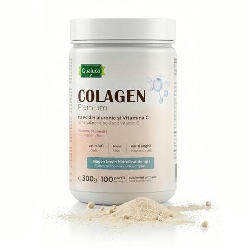 Qualuca® Kollagen med Hyaluronsyra och Vitamin C | Typ I | 300 g | 100 Portioner, Hallonsmak