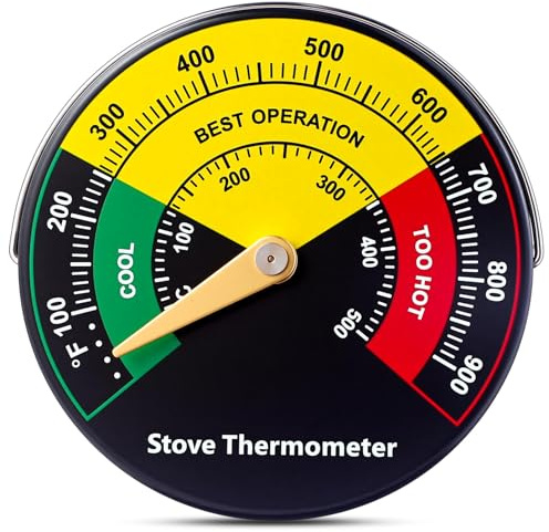Frienda 1 Pcs Wood Stove Thermometer, Magnetic Gas Oven Temperature Guage Wood Fire Stove Accessories for Burning Top Gas Pellet Fireplace Flue Avoiding Destroyed by Overheat