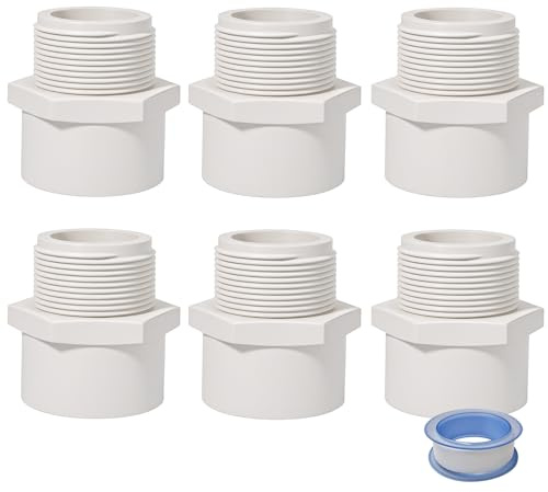 1 Inch Male Thread PVC Fittings White 2-Way PVC Pipe Coupling Adapter Connectors for 1 Inch Schedule 40（6 Pack）