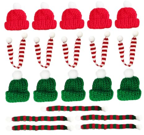 BCOATH 20 St Mini Julhatt och Halsduk i Stickad Dekorativa Röda och Gröna Minihattar med Matchande Halsdukar för DIY Julpyssel Kopp Flaskdekoration Shower Tackgåvor och Julfestbord