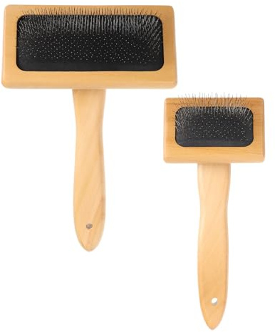 sourcing map 2 Pcs Wool Carder, Hand Carding Brush 1 Large and 1 Small Wooden Pet Grooming Tool for Needle Felting Pet Grooming Weaving Craft Supplies, Black, Wood Color