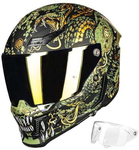 ILM Casque Moto Intégral pour Homme et Femme Dot ECE22.06 à Double Visière Pinlock Modèle MF509,MythologyGold,L