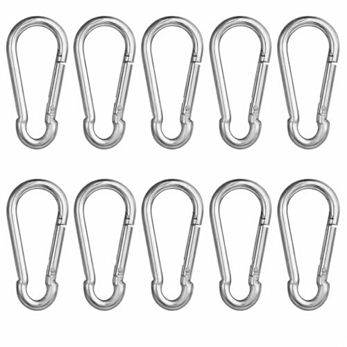 10 pcs Mosquetones de Acero Inoxidable M6 – 60 x 30 mm, Grosor 6 mm – Ganchos Metálicos con Cierre de Muelle para Cadena, Cuerda, Jardín, Taller, Bricolaje y Ferretería
