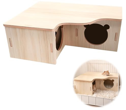 Wooden Hamster House, Fun Hamster Hides, Multi Chamber Hamster Toys, Durable Hamster Cage Accessories for Hamsters Enrichment, Small Animal Hideout for for Syrian Gerbils Chinchilla Guinea Pig