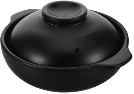 POPETPOP Cazuela de Barro Coreana con Tapa, 600 Ml, Doble Asa, Cazuela de Cerámica para Cocinar Arroz y Guisos, Cazuela de Arcilla Tradicional para Cocina y Restaurante, Platos de