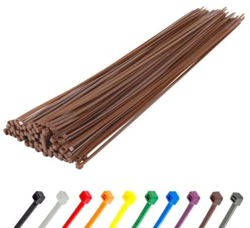 Gocableties Heavy Duty Long Brown Cable Ties, 370mm x 4.8mm, Pack of 100, Premium Nylon Zip Ties, Plastic Tie Wraps, Secure Self-Locking Mechanism, for Home, Garden, Office and DIY