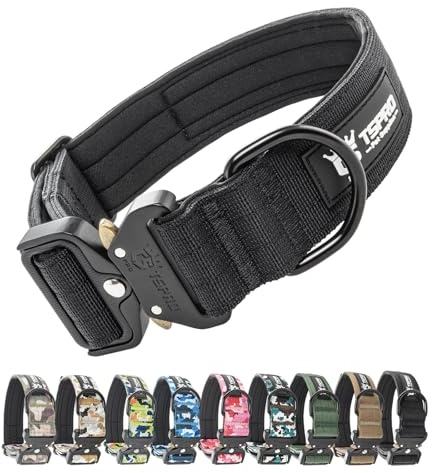 TSPRO Premium Collare per Cani, Regolabile Collare Tattico con Patch e una Robusta Fibbia Metallica a Sblocco Rapido, per Cani di Taglia Media a Grande (Nero L)