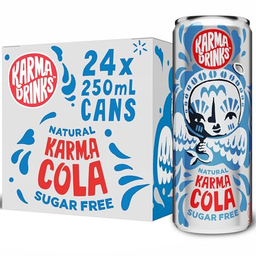 Karma Drinks Sugar Free Karma Cola - 24 x 250ml Cans - Natural Fizzy Soft Drinks, Fairtrade, Organic & Vegan
