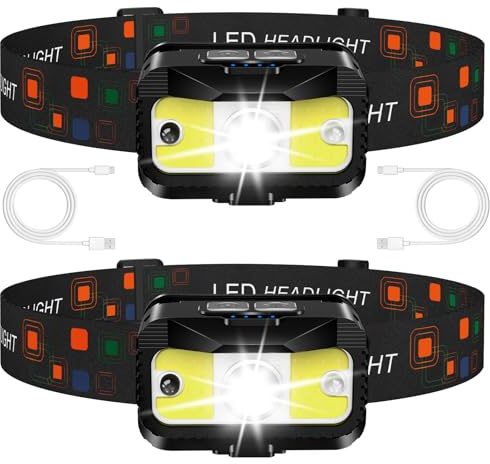 MIOISY Headlamp Rechargeable, Ultra Bright LED Head Lamp Flashlight 2 Pack