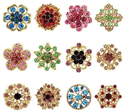 12 Spille Con Bottone In Cristallo, Floriated Spilla, Pin Strass Corpetto, Argento Gioielli Strass Fiore per Gioielli Creazione Nozze Festa Casa Decorazione e Mestiere Fai Da Te (Colore)