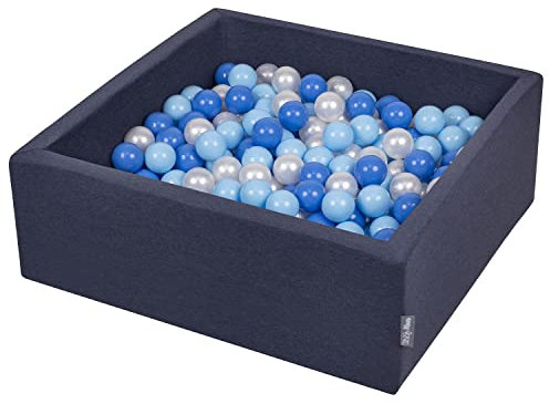 KiddyMoon Bällebad 90X30cm/300 Bälle ∅ 7Cm Bällepool Mit Bunten Bällen Für Babys Kinder Quadrat, Dunkelblau:Babyblau/Blau/Perle