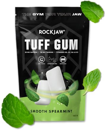 ROCKJAW® Gomma di tufo | Gomma da allenamento per mascella dura | con 20 mg di caffeina | 20 mg di taurina | Vitamine del gruppo B | Senza aspartame senza zucchero | Xilitolo